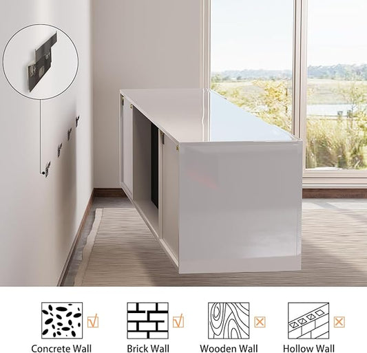 AMERLIFE Floating Fireplace TV Stand, Wall Mounted Mirrored Entertainment Center with 40" Electric Fireplace, Modern LED Lights Media Console for TVs Up to 90", All White