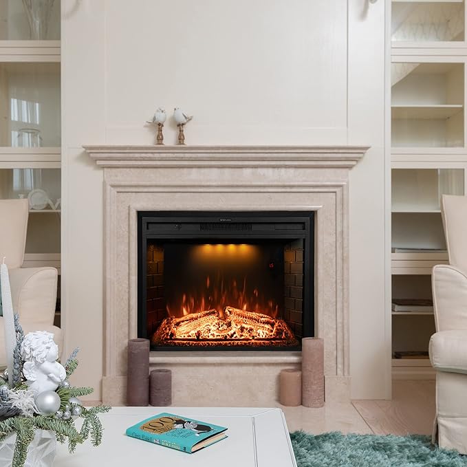 40 inch Wide Electric Fireplace, Wall Fireplace Electric with Remote Control, Realistic Log and Crackling Sound, Overheating Protection and Timer,750/1500W Black