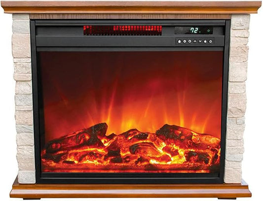 LifeSmart Electric Fireplace Heater, 1500 Watts, 3 Heating Elements, Faux Stone & Oak Wood