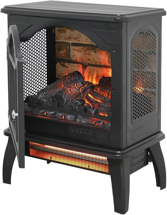 SOFTSEA 18" 3D Flame Electric Infrared Quartz Fireplace Stove with Remote Control, Back Wall Tile Design Flame Colors Effect with 4 Adjustable Brightness, 1500W Heater and 11 Temperature Settings