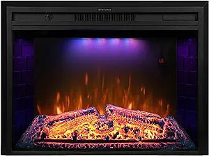 40 inch Wide Electric Fireplace, Wall Fireplace Electric with Remote Control, Realistic Log and Crackling Sound, Overheating Protection and Timer,750/1500W Black