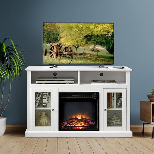 Modern Electric Fireplace TV Stand for TV's Up to 55" Media Entertainment Center Console with Insert Fireplace and Adjustable Shelves, Storage Cabinet Chest for Living Room (White, 55 inch)