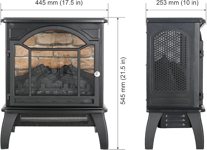 SOFTSEA 18" 3D Flame Electric Infrared Quartz Fireplace Stove with Remote Control, Back Wall Tile Design Flame Colors Effect with 4 Adjustable Brightness, 1500W Heater and 11 Temperature Settings