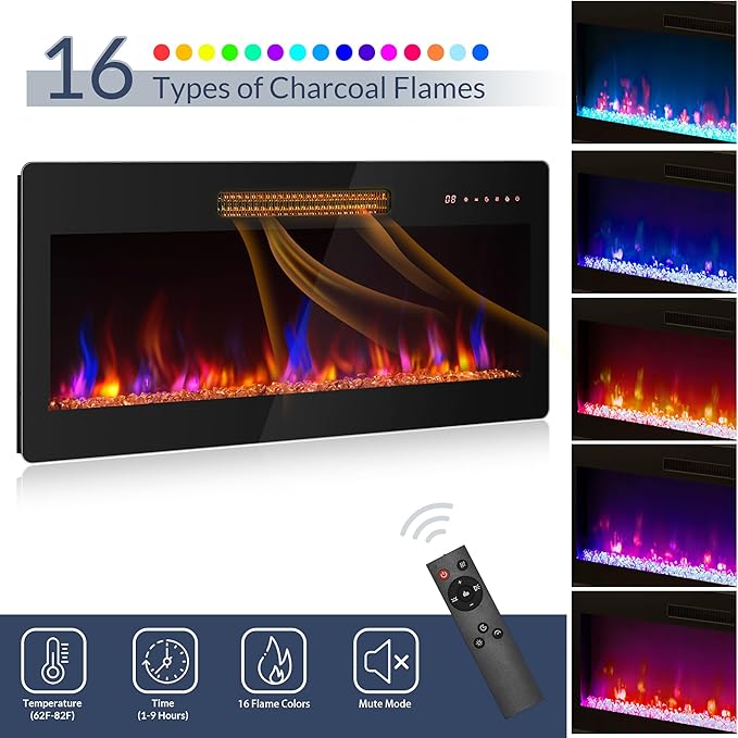 BELLEZE 70" Fireplace TV Stand for TVs Up to 75", LED Light Entertainment Center with 36" Electric Fireplace Heater, Storage Cabinet, Media Console Table for Living Room - Avenue (Black)
