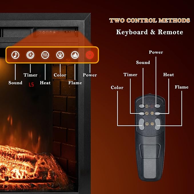 40 inch Wide Electric Fireplace, Wall Fireplace Electric with Remote Control, Realistic Log and Crackling Sound, Overheating Protection and Timer,750/1500W Black